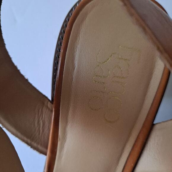 Franco Sarto Havana Leather Ankle Strap Block Heel Sandals Cognac Womens Siz 8.5 - Picture 10 of 11